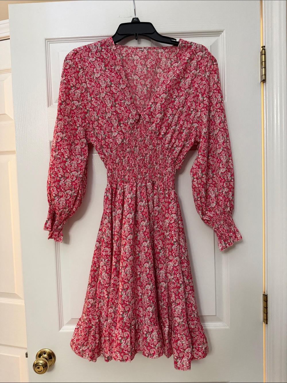 Women's Pink Floral V-Neck Smocked Waist Dress